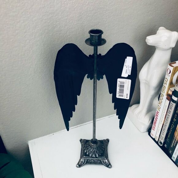Rustic Metal Angel Wings Candlestick Candle Holder Decor - Picture 4 of 4